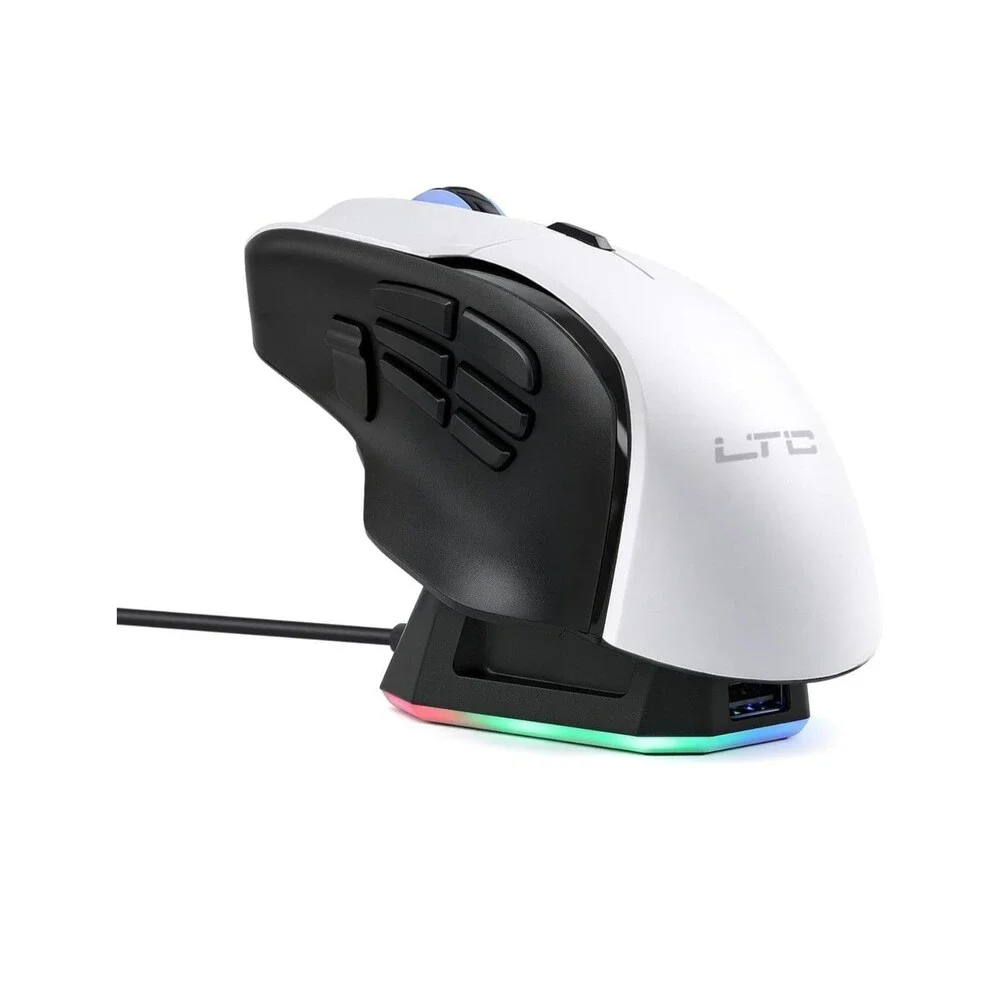 LTC MKM071 Wireless MMO Gaming Mouse with RGB Charging Dock, Tri-Mode